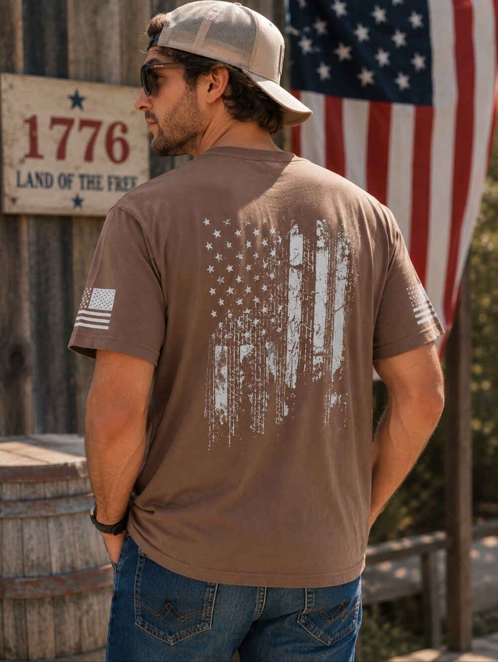 1776 Patriotic American Flag Graphic Short-Sleeve Tee
